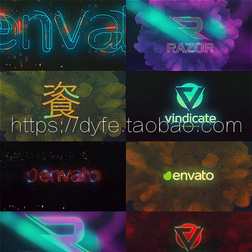 AE模板LOGO标志演绎动作电影动态效果小故障高科技冲击霓虹灯科幻