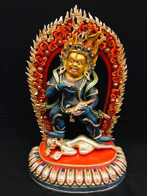 新款尼泊尔精品铜鎏金彩绘黑财神佛像藏传佛摆件佛具释迦族佛像1