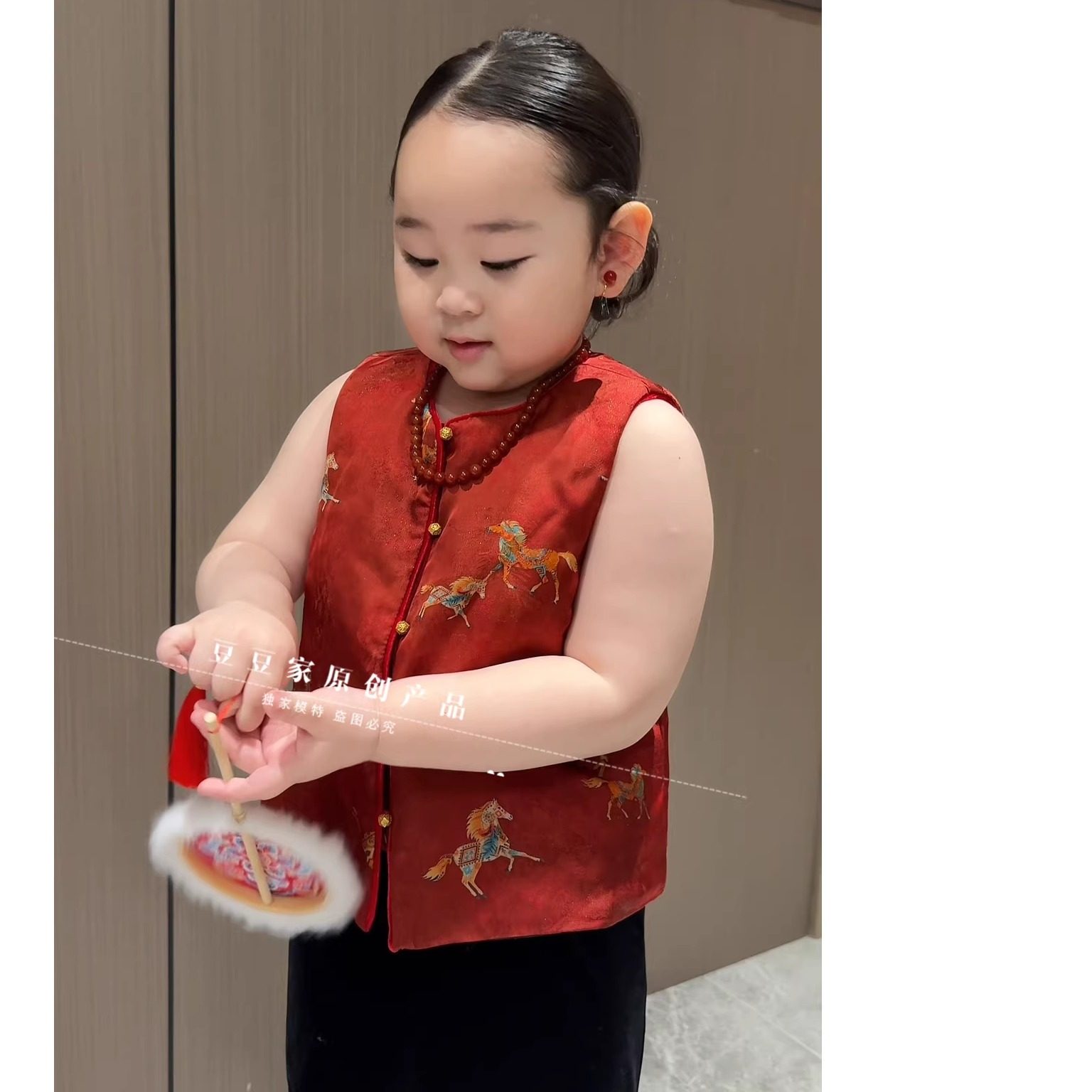 亲子装母女装真丝+人丝新中式国风马甲旗袍女红色提花背心新年款,童装/婴儿装/亲子装,旗袍,淘宝优惠券,粉丝福利购,淘宝优惠卷