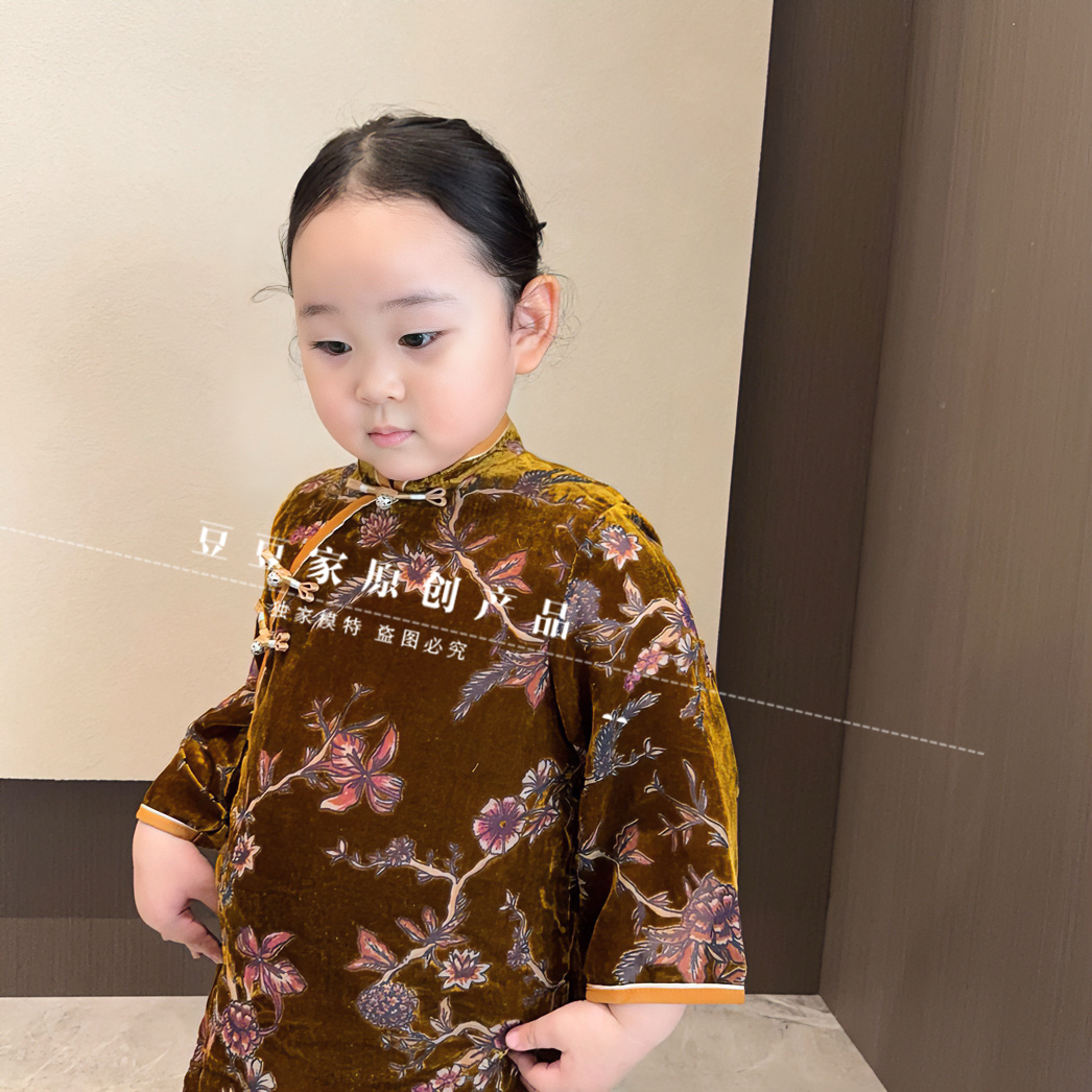高端进口丝绒女童旗袍