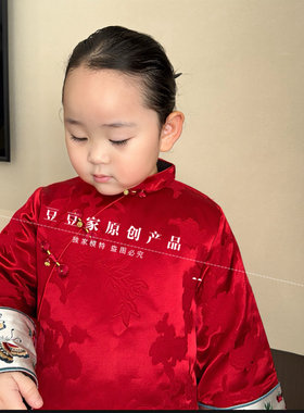 亲子新中式红色女童刺绣提花旗袍