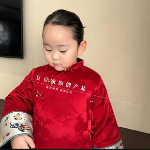 旗袍女童刺绣提花新年宝宝礼服 红色女童长袖 亲子母女装 新中式