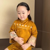 儿童旗袍拜年服 金色旗袍女童贵气刺绣旗袍裙加棉厚款 亲子款 新中式