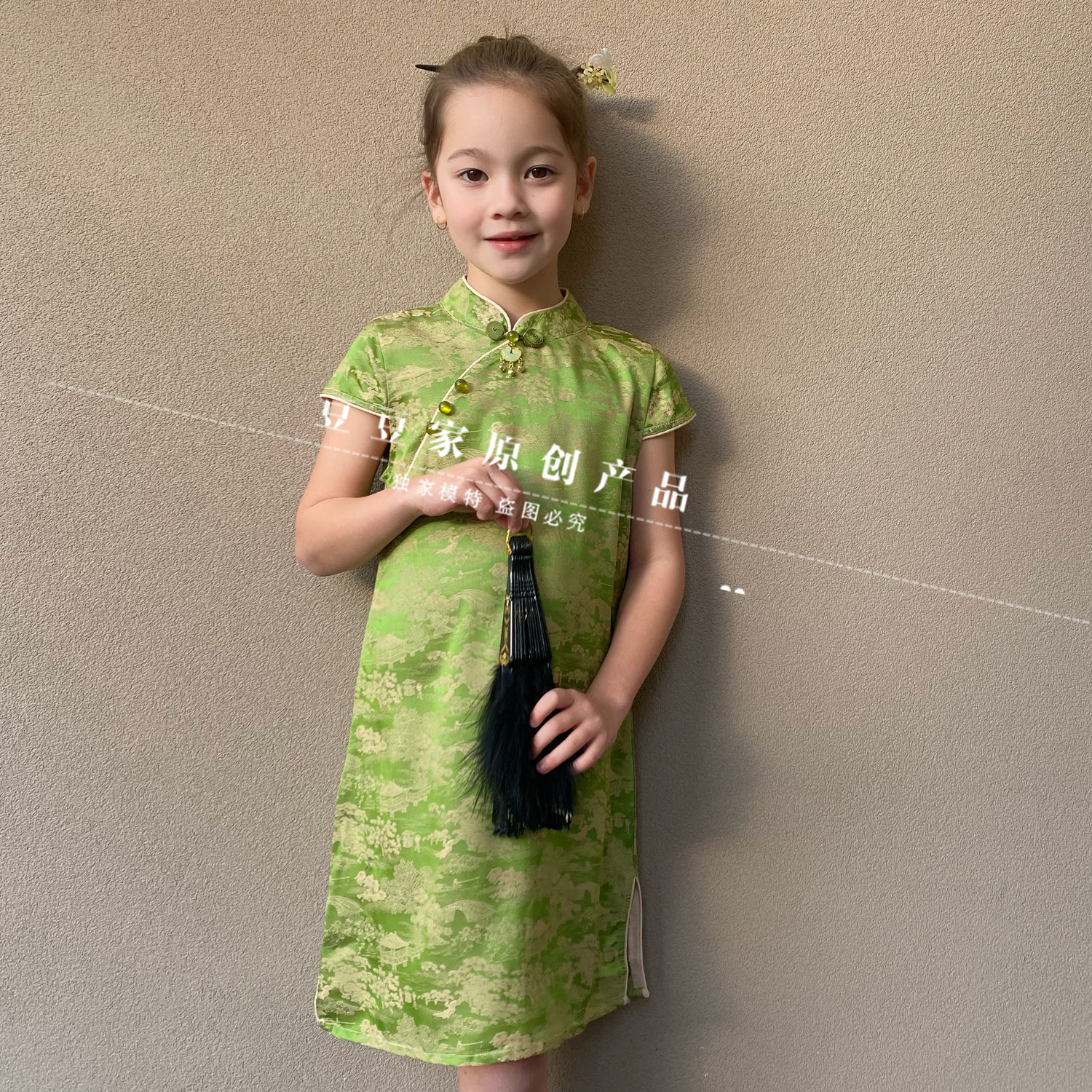 2026仿醋酸女童旗袍夏季新款国风新中式儿童提花薄款旗袍裙连衣裙