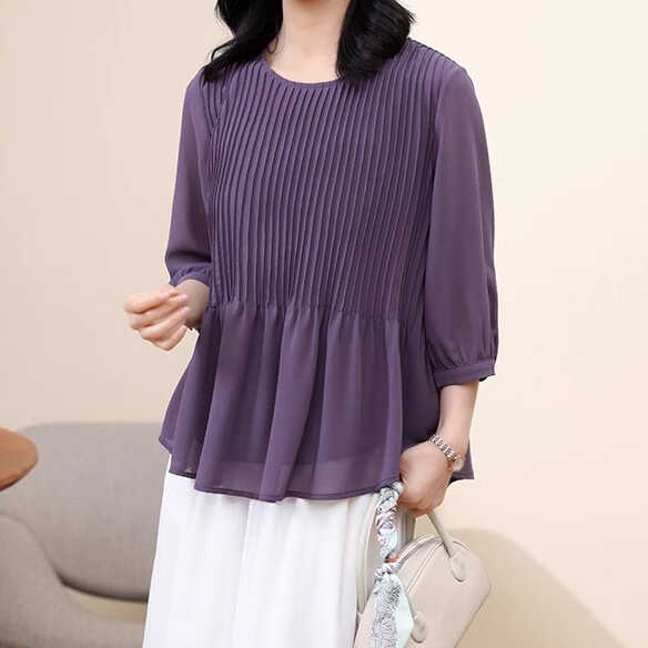 V领宽松薄款减龄洋气七分袖上衣