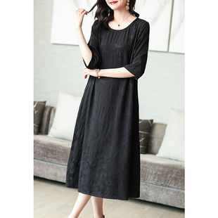 阔太太人丝提花连衣裙女中长款2024春夏新款高端大码奢华大牌裙子