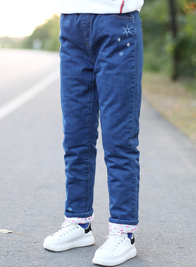 女童棉裤加厚外穿2024新款牛仔裤儿童保暖裤中小童裤子冬季装三层