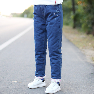 儿童保暖裤 牛仔裤 中小童裤 子冬季 三层 女童棉裤 装 加厚外穿2024新款