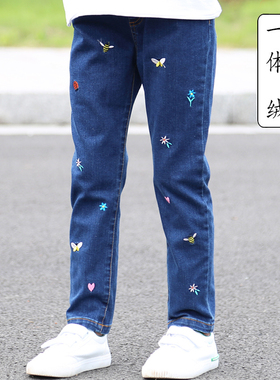 女童加绒裤子春秋外穿2025新款儿童冬季加厚一体绒牛仔裤休闲裤