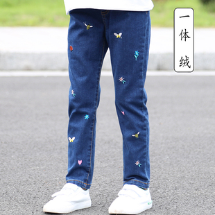 休闲裤 女童加绒裤 加厚一体绒牛仔裤 儿童冬季 子春秋外穿2025新款
