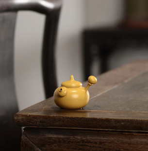 潮州手拉壶刘金城侧把福禄全纯手工潮汕黄金朱泥仿古创新意紫砂壶