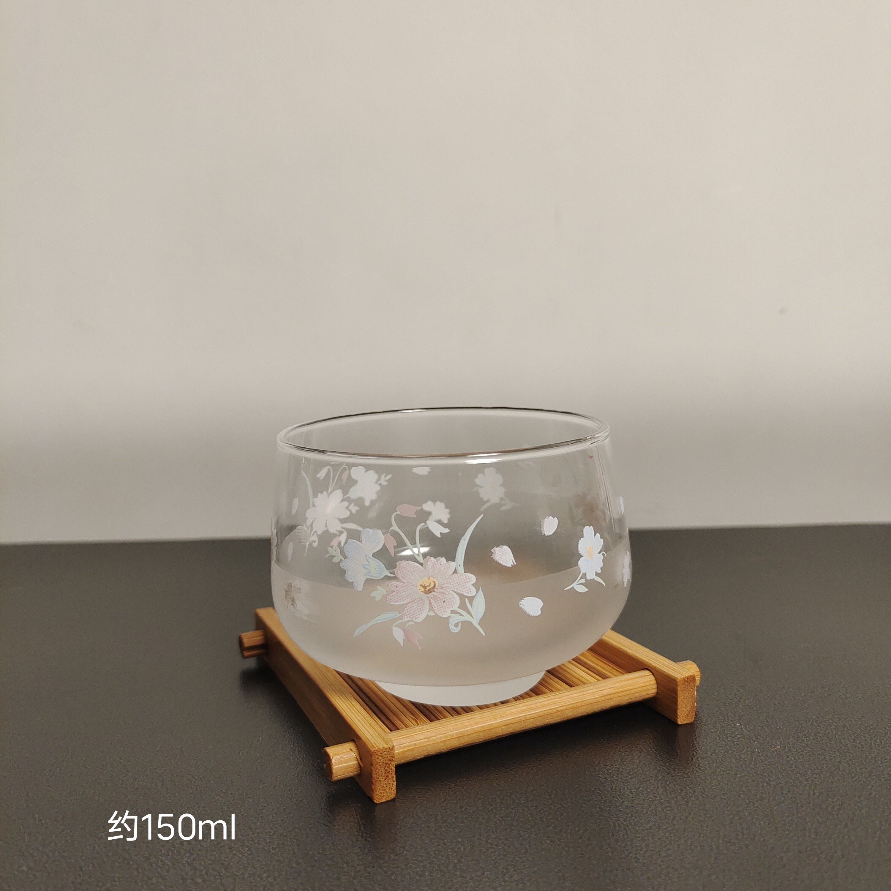 39包邮日本制玻璃杯樱花水杯果汁杯五杯五竹碟(单杯单碟价)