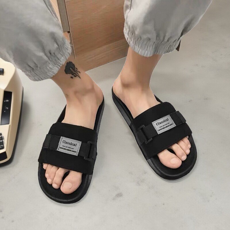 户外拖鞋潮流外穿一字魔术贴情侣