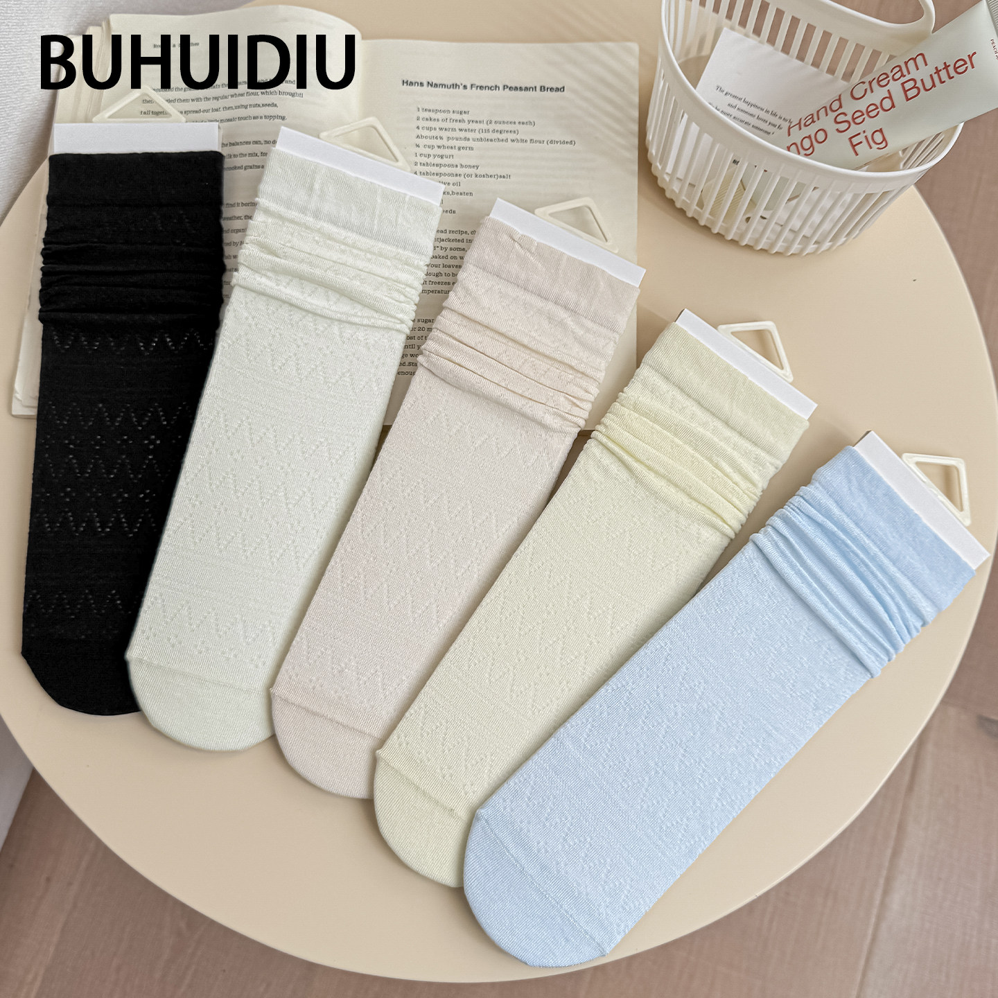 不会丢的袜子 网眼透气夏薄款女桑蚕丝芭蕾风无骨中筒堆堆袜春款