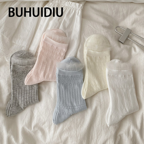 miu蕾丝袜子女夏薄款花边堆堆袜