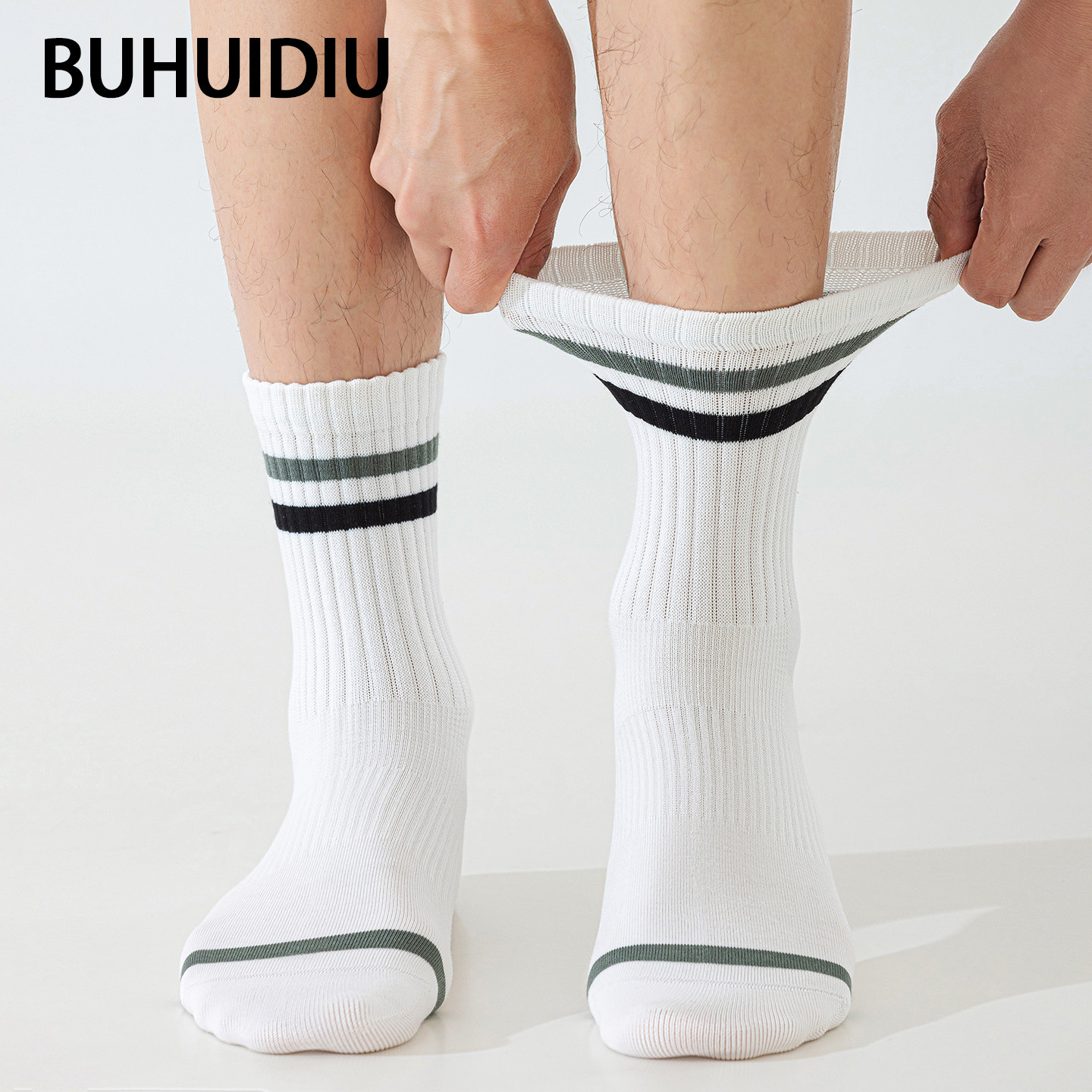 袜子男款双杠条纹中筒袜精油袜纯棉秋冬季透气吸汗无骨男士运动袜