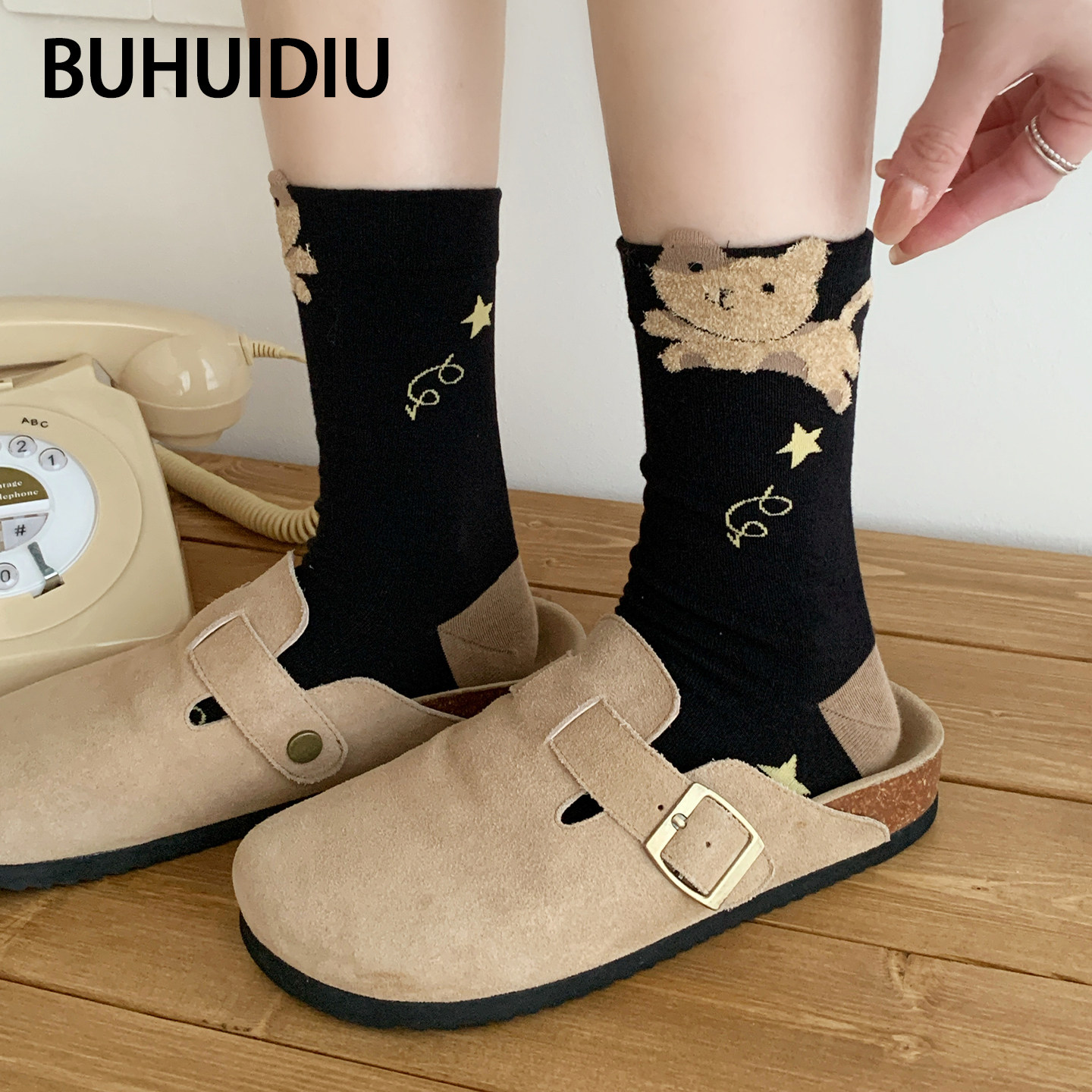 不会丢的袜子 创意卡通中筒袜女款春秋新款个性可爱小象外穿长袜