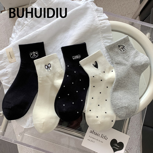 卡通可爱袜子女夏薄款刺绣短筒袜