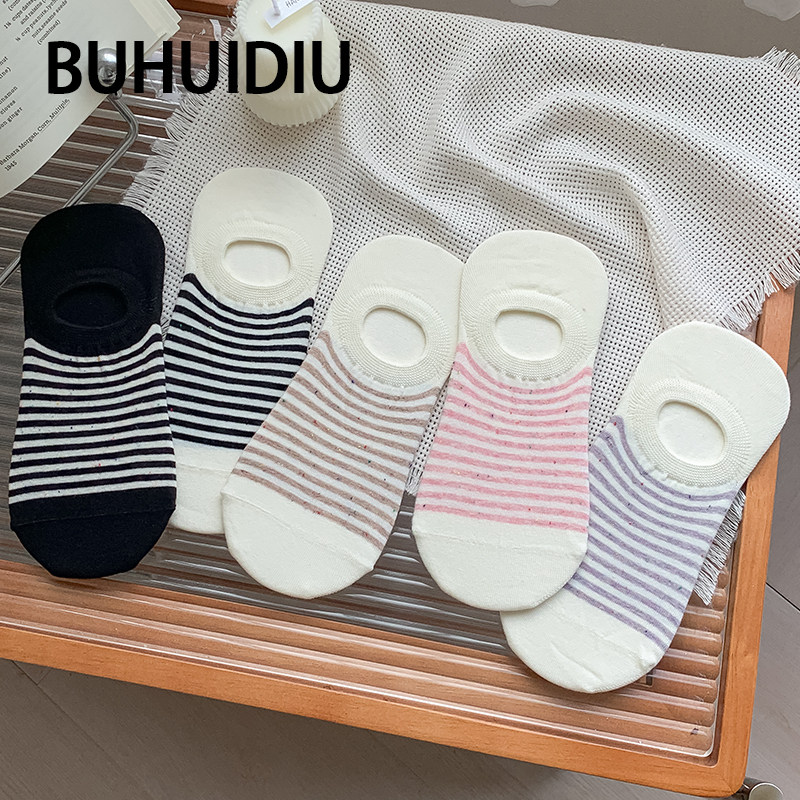 不会丢的袜子 条纹船袜女款夏季薄款日系透气不掉跟浅口隐形短袜