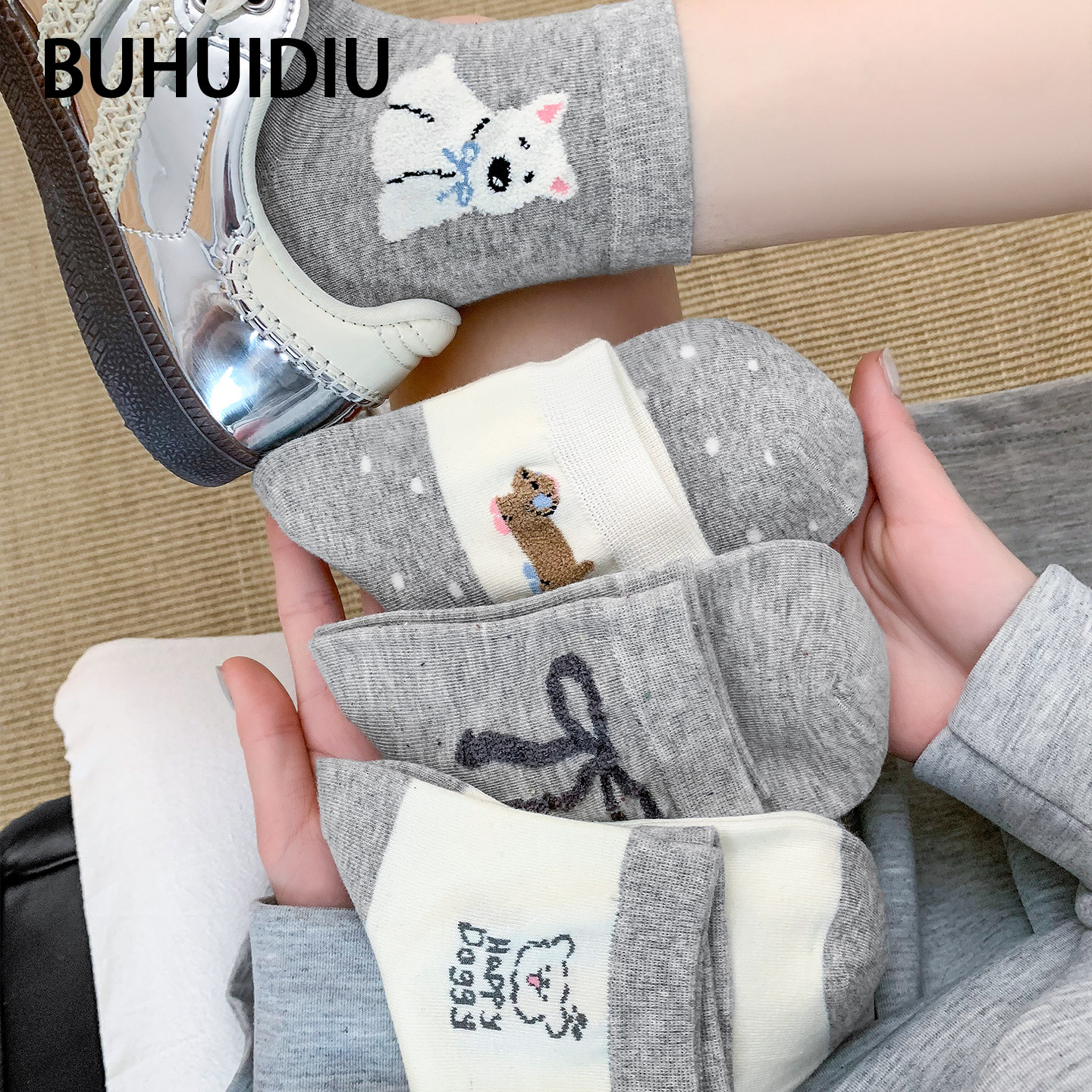 不会丢的袜子 卡通可爱短筒袜女夏薄款纯棉ins趣味女士夏天中筒袜
