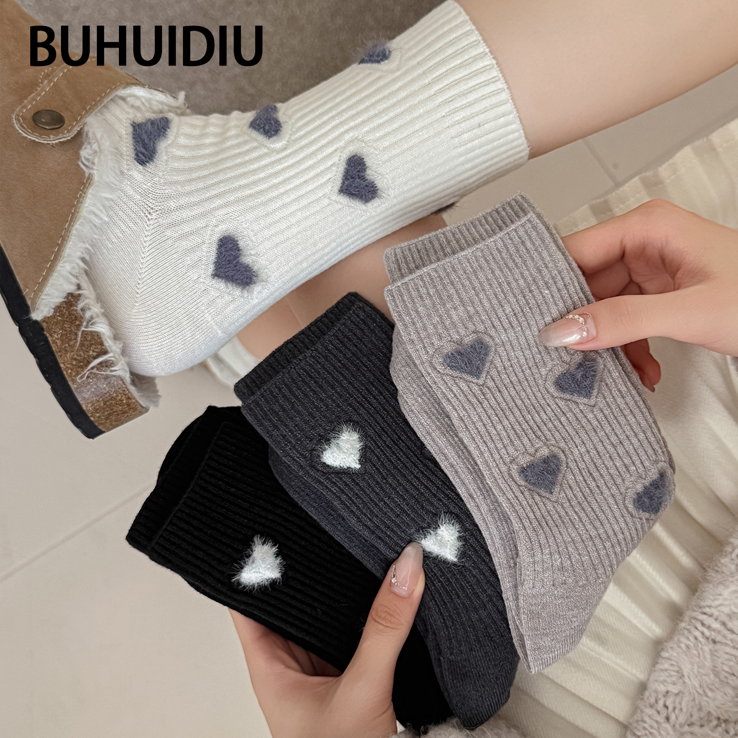 袜子女款加厚保暖羊绒爱心堆堆袜