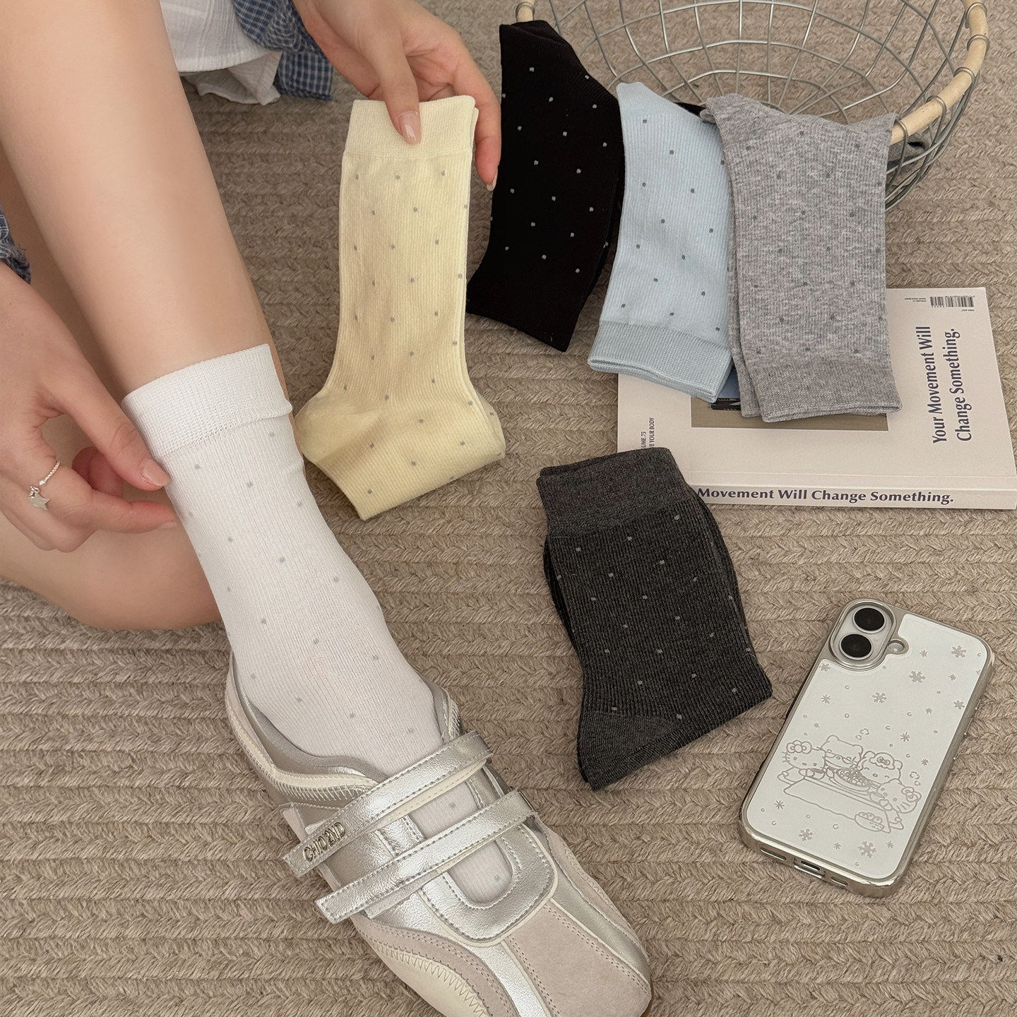 不会丢的袜子 女款棉袜日系波点吸汗中筒袜夏薄款堆堆袜2026新款