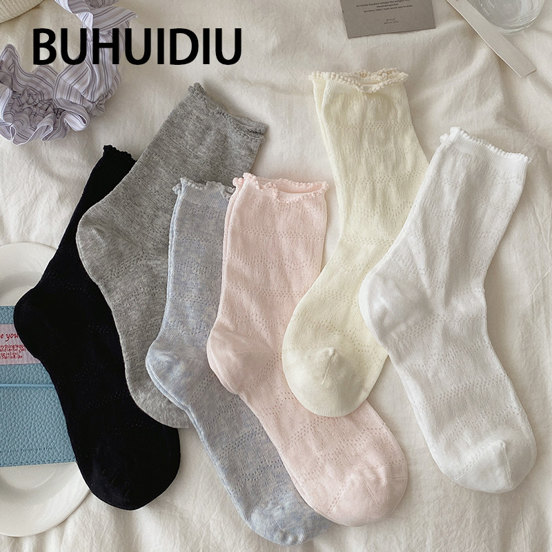 不会丢的袜子 爱心网眼中筒袜女夏薄款miu系芭蕾风显瘦透气堆堆袜