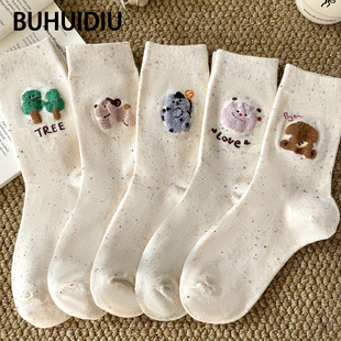 不会丢的袜子 植绒卡通中筒袜女纯棉2026新款可爱点子纱女生长袜