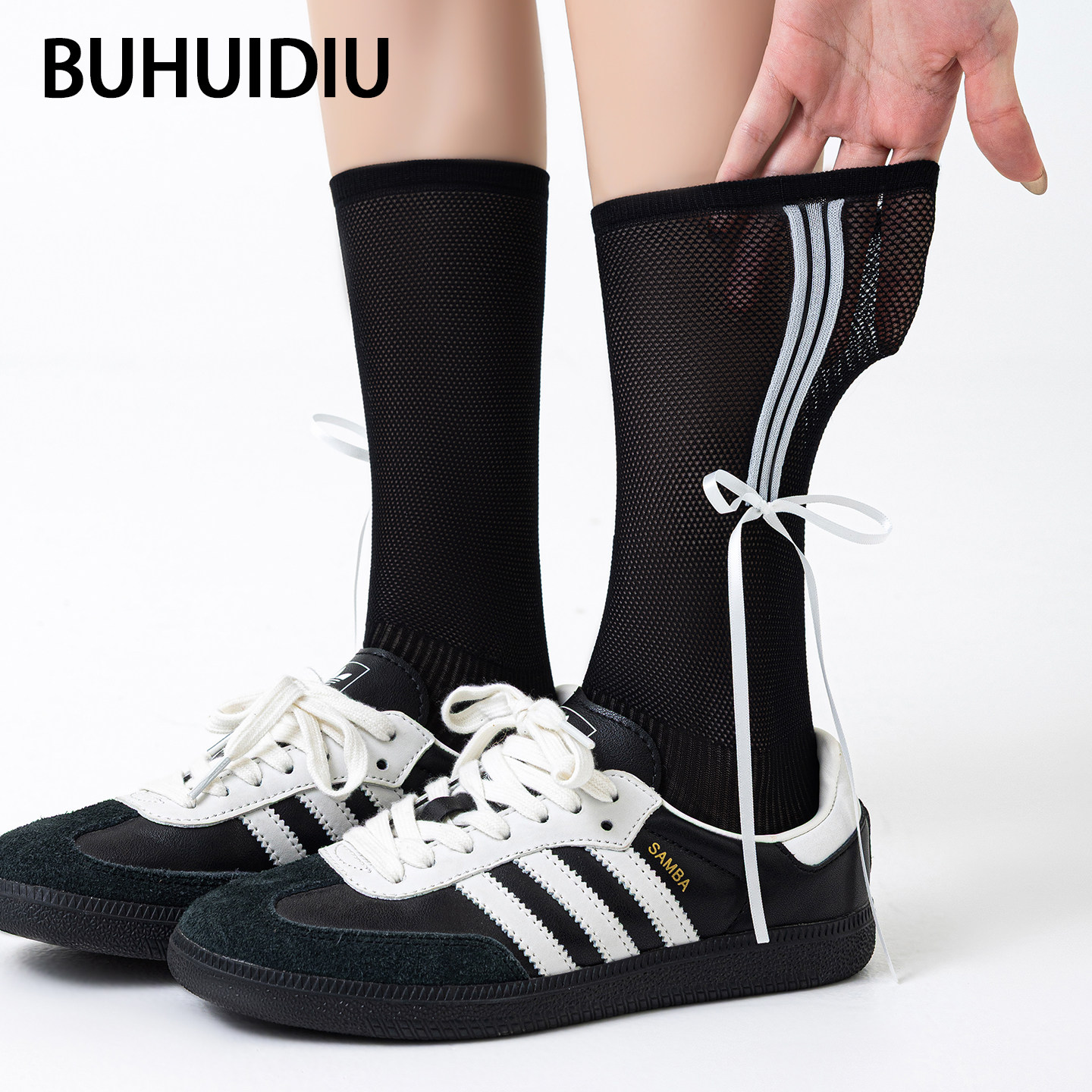 不会丢的袜子 2026新款爆款蝴蝶结中筒堆堆袜女miu风春夏网眼棉袜