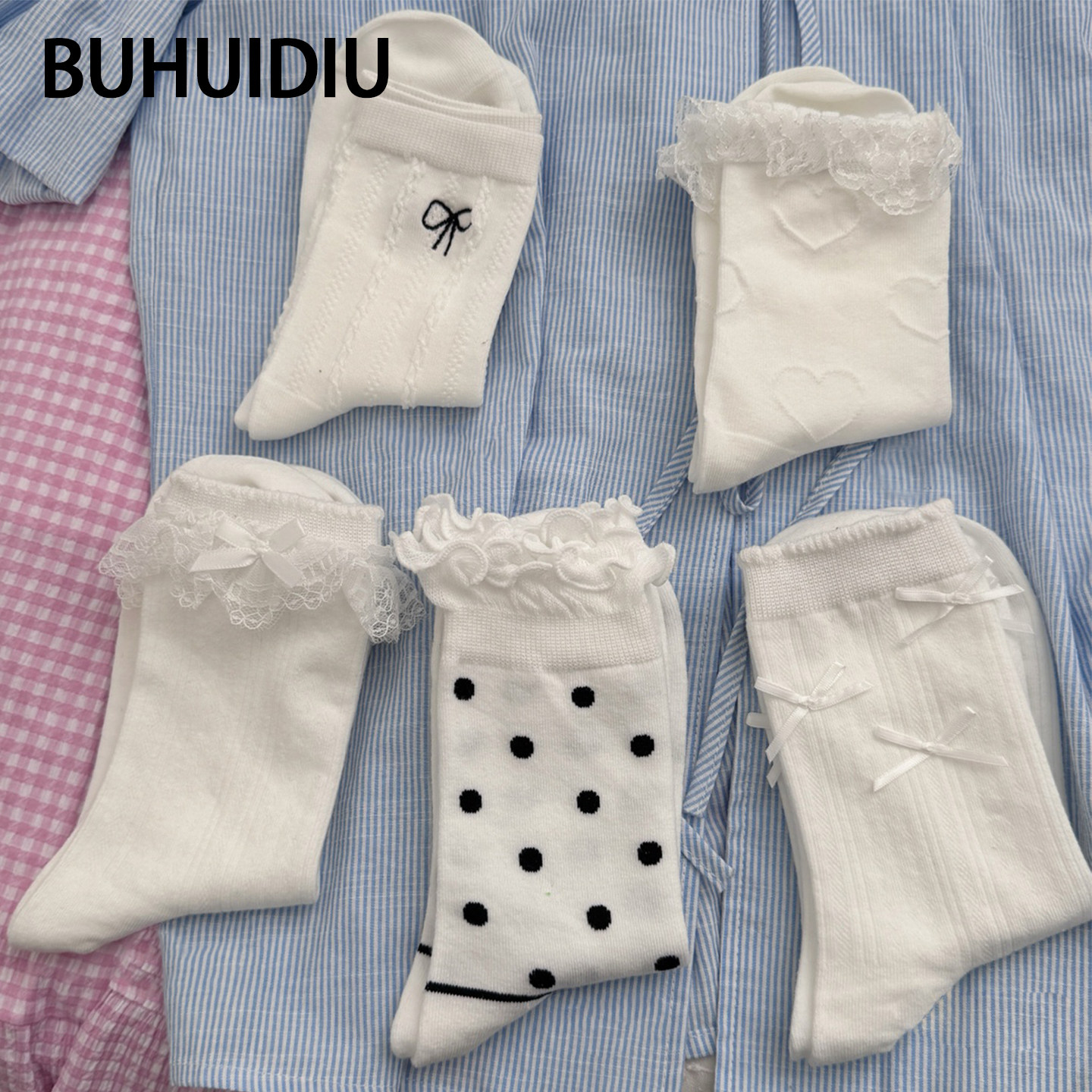 不会丢的袜子miu系蝴蝶结中筒袜女夏薄款韩版蕾丝花边ins潮堆堆袜