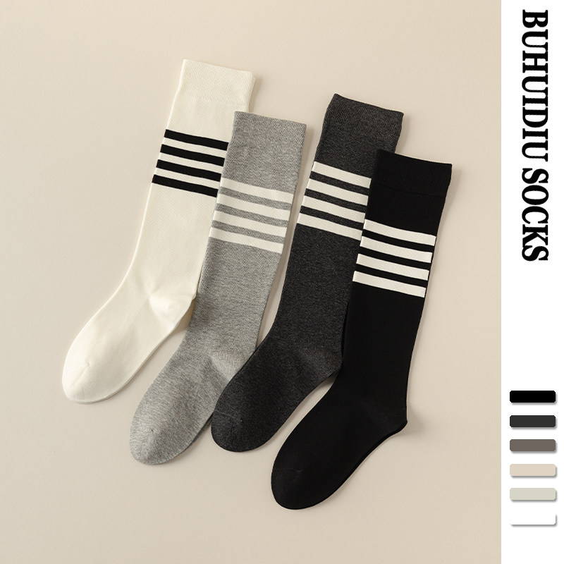 不会丢的袜子 AB袜条纹小腿袜女款秋冬学院风配乐福鞋长筒袜春秋