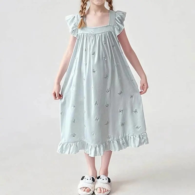 夏季女童吊带睡裙网红冰丝无袖儿童睡衣薄款中大童空调服女孩睡裙