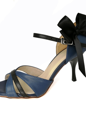 专业纯手工制作女士硬底真皮深蓝性感阿根廷探戈salsa跳舞鞋