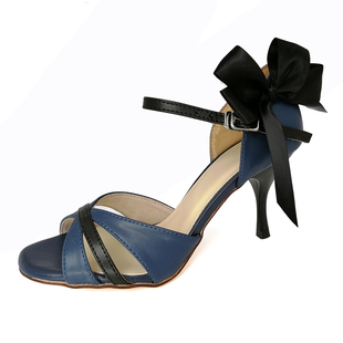 专业纯手工制作女士硬底真皮深蓝性感阿根廷探戈salsa跳舞鞋