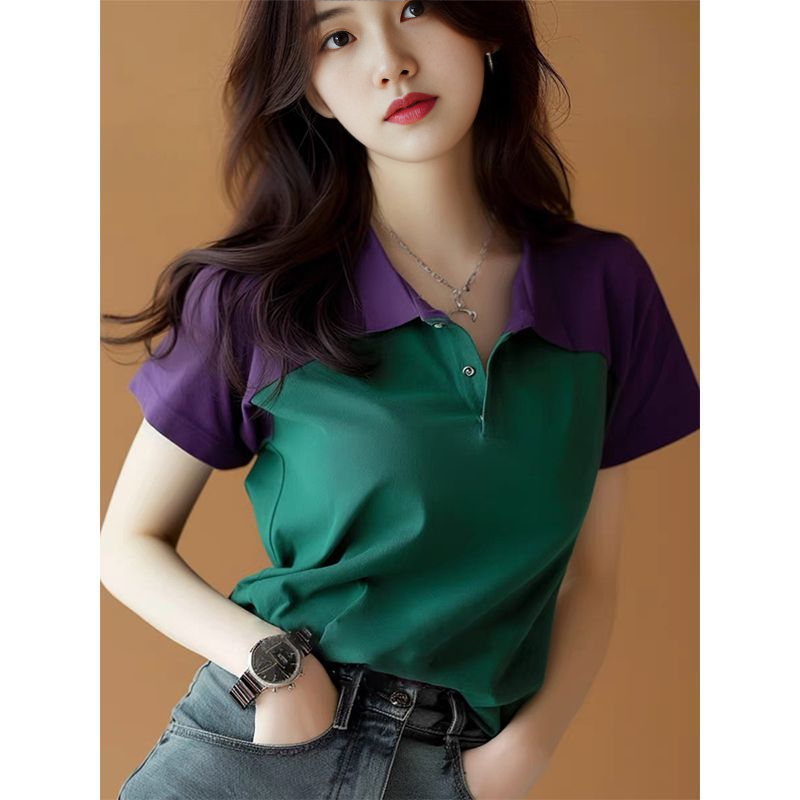 Polo领小众设计感撞色T恤女上衣女短袖微胖女士2026夏季新款显瘦,女装/女士精品,POLO衫,淘宝优惠券,粉丝福利购,淘宝优惠卷