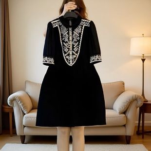 黑色新中式连衣裙高级感显瘦气质女装夏季2026新款小个子中长裙子