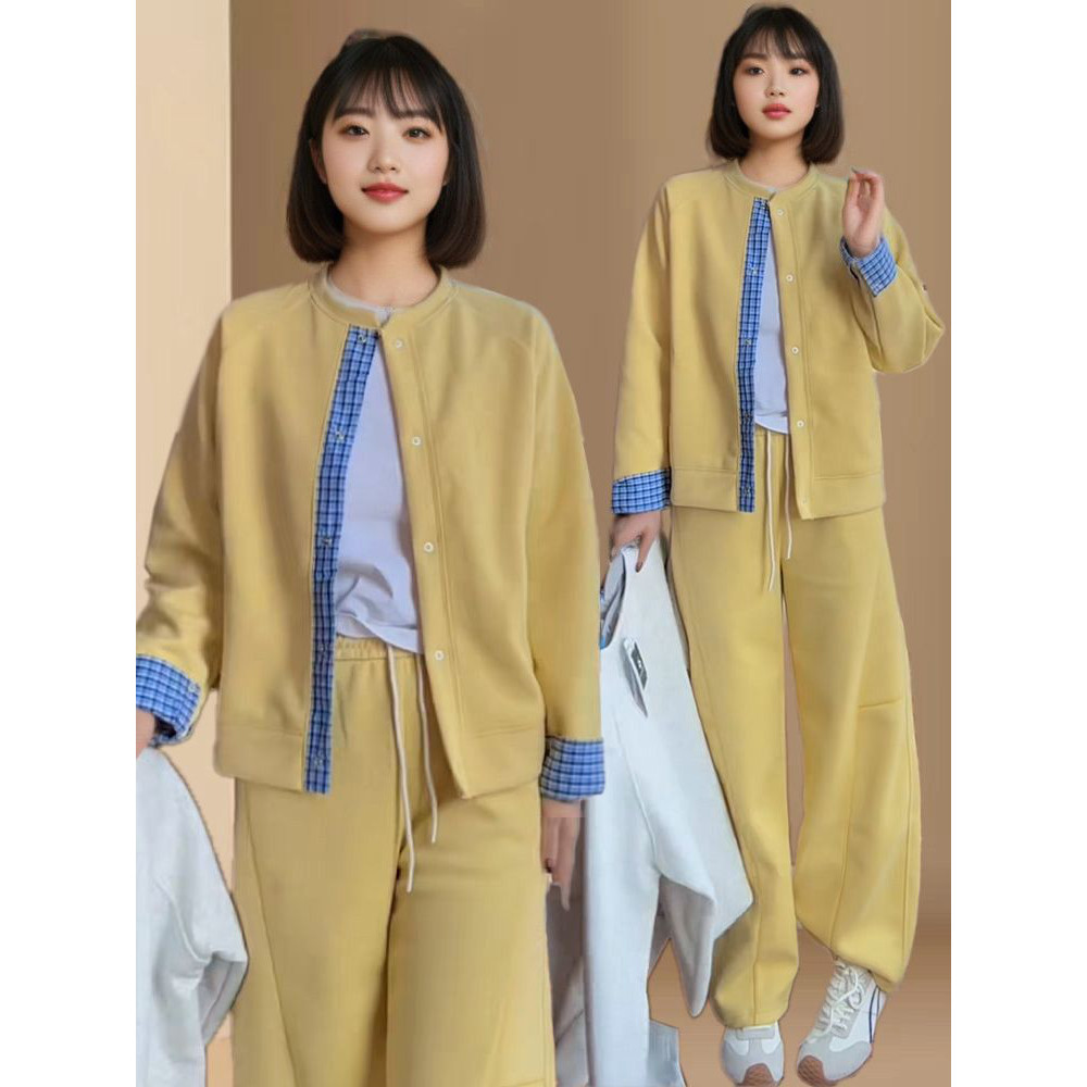 高级感拼接外套女阔腿裤两件套女2026春秋季新款时尚小香风套装女,女装/女士精品,时尚套装,淘宝优惠券,粉丝福利购,淘宝优惠卷