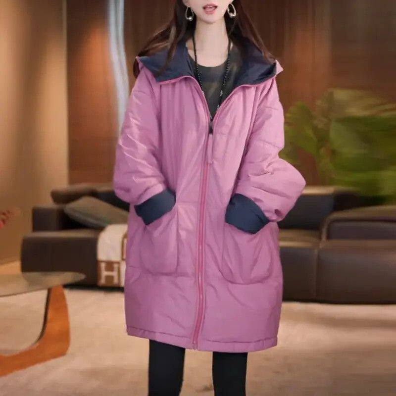双面穿2026新款连帽外套女修身显瘦韩版高端时尚中长款保暖棉服女