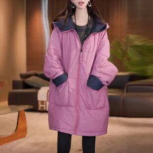 双面穿2026新款连帽外套女修身显瘦韩版高端时尚中长款保暖棉服女