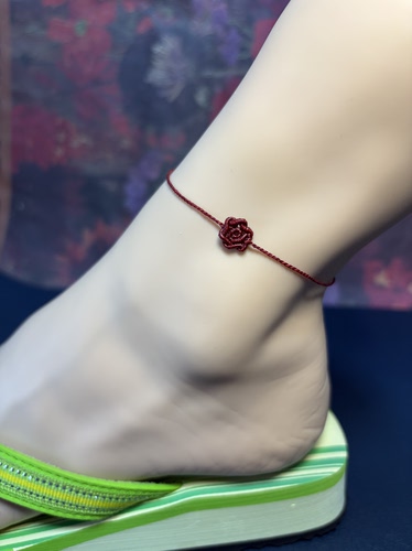 玫瑰花原创手绳手工编织细脚链红绳小众设计闺蜜同款脚链礼物