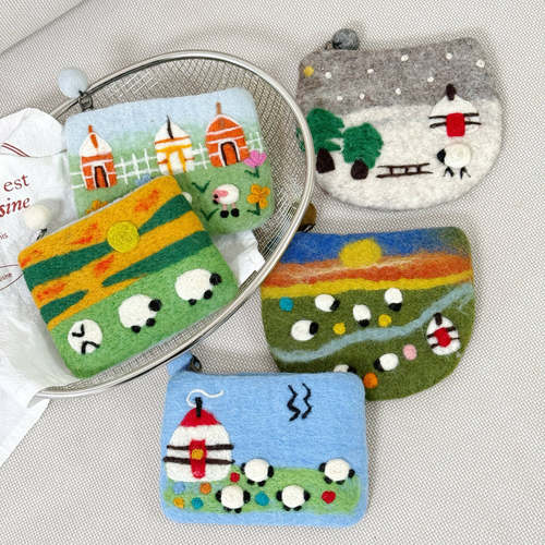 手工羊毛毡小众草原蒙古包零钱包