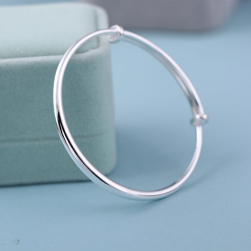 s999足银手镯女光面时尚个性推拉手环首饰饰品礼物送女友纯银镯子