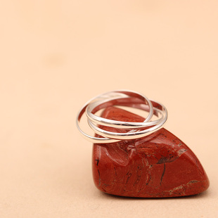 紫蝉S925纯银戒指女三生三世三层光面银饰指环简约尾戒食指戒潮戒