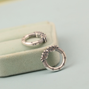 足银999纯银乾坤圈平安扣双龙护主喜乐银环手工diy编手链配件银饰