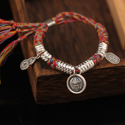 足银黄财神复古盘缠手绳手工编织