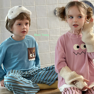 2024秋新小黑托昵尼儿童成人亲子睡衣套装 棉家居服 男女童姐弟装
