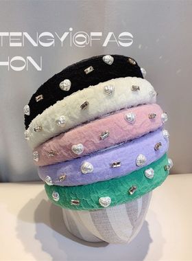 女压发新款年高颅顶百搭头箍碎发长春花2022外出发卡紫色韩国发箍