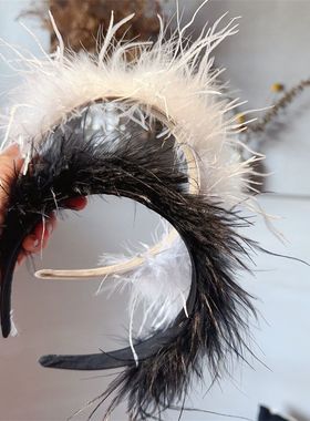 森女系发饰毛发白色发箍时尚卡超仙时尚羽毛百搭Ins头箍气质甜美