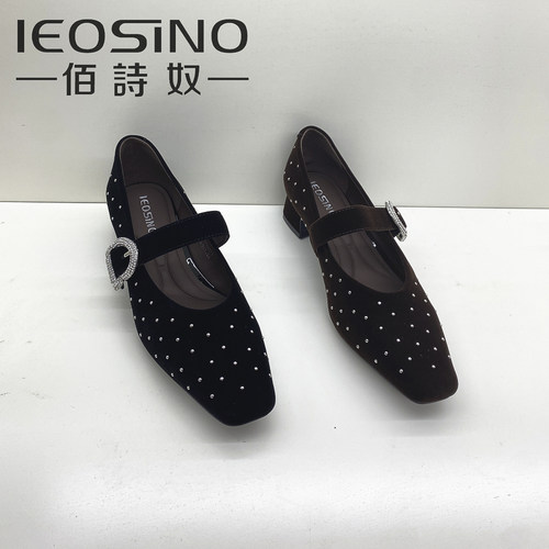 佰诗奴法式铆钉方头玛丽珍鞋