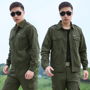 春秋純棉迷彩服套裝 女 男戶外軍綠耐磨防燙工作服干活透氣勞保工裝